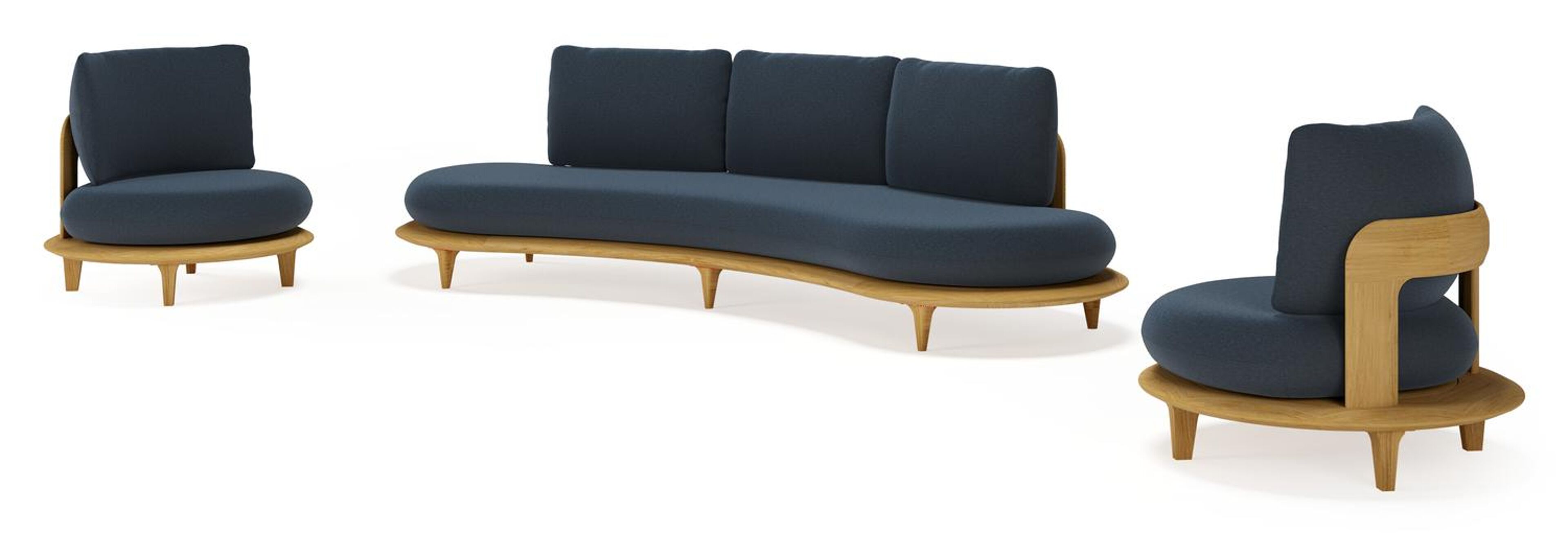 Salon de jardin Bomero en teck et coussins en all weather sunbrella® luxe heritage indigo