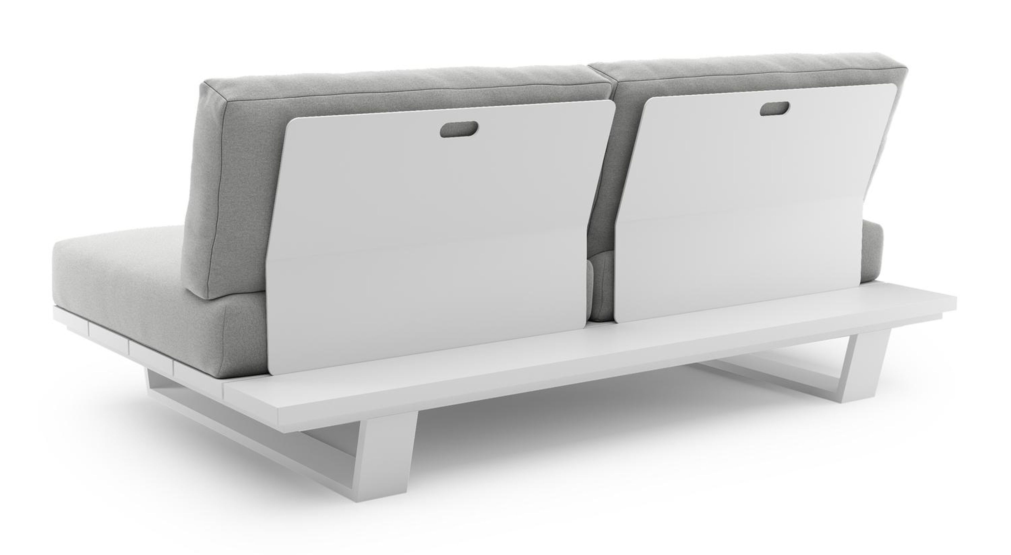 Canapé de jardin Pagino en aluminium blanc et coussins en all weather sunbrella® luxe natte grey chine