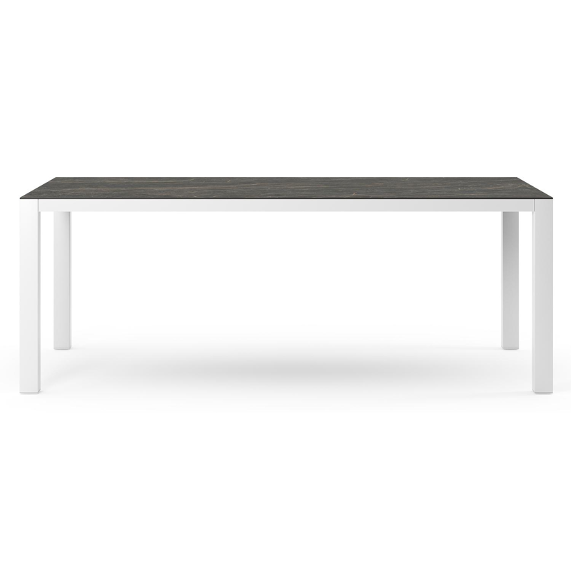 Table de jardin Como en aluminium blanc et céramique pleine Black Obsession - Lg. 200 x Lrg. 100 x Haut. 75 cm