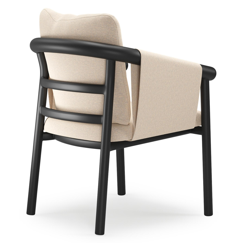 Amico stapelbare tuinstoel in zwart aluminium met stoelkussen in All Weather Sunbrella® Luxe Heritage Papyrus