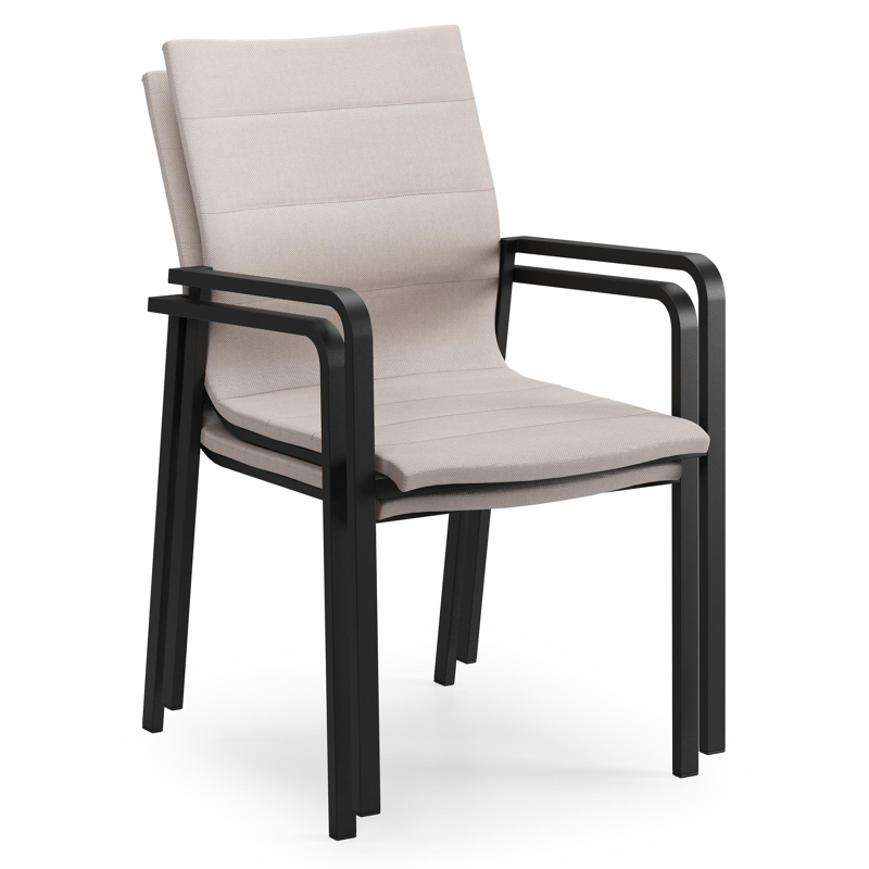 Como stapelbare tuinstoel in zwart aluminium en beige luxe textilene