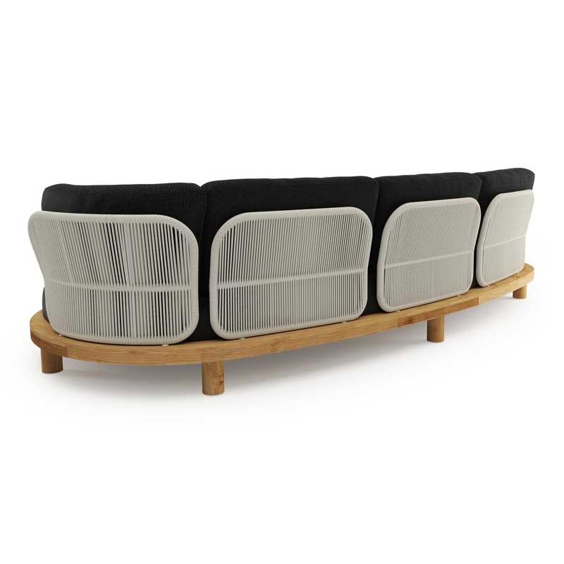 Canapé de jardin Donato en teck et coussins en all weather sunbrella® luxe lopi baribal