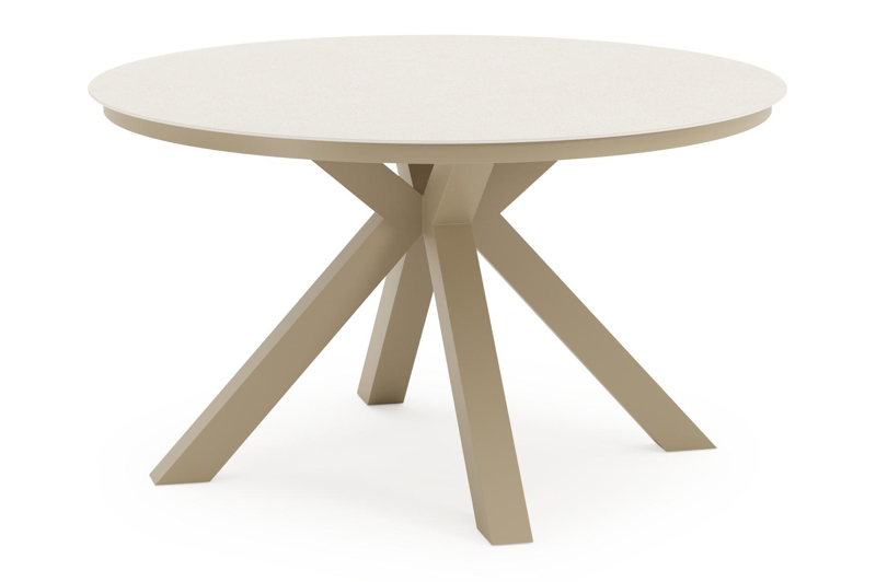 Tora tuintafel rond in beige aluminium en Beige sintered stone - Dia. 140 x H 74 cm