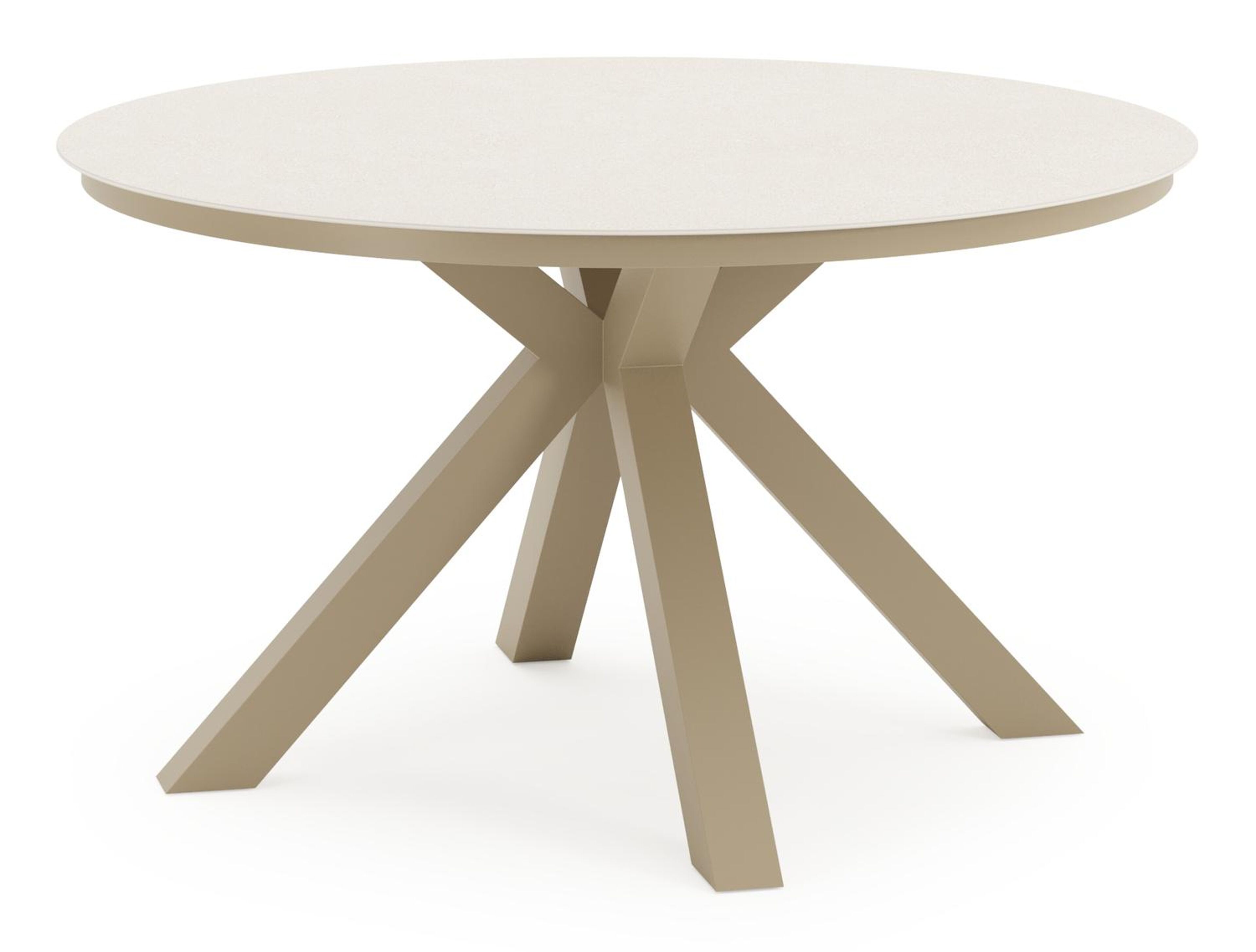 Tora tuinset in beige aluminium en beige sintered stone met 4 stapelbare Melo tuinstoelen