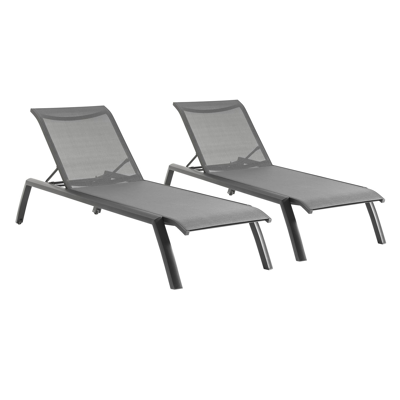 Set van 2 verstelbare Bari ligbedden in zwart aluminium en grijs textilene