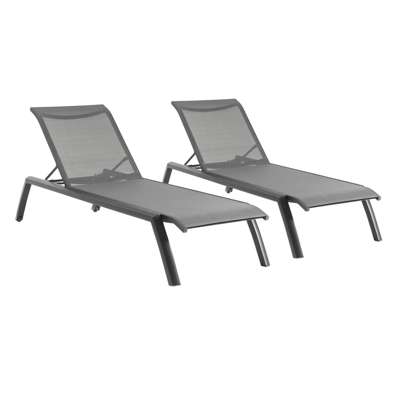 Set van 2 verstelbare Bari ligbedden in zwart aluminium en grijs textileen