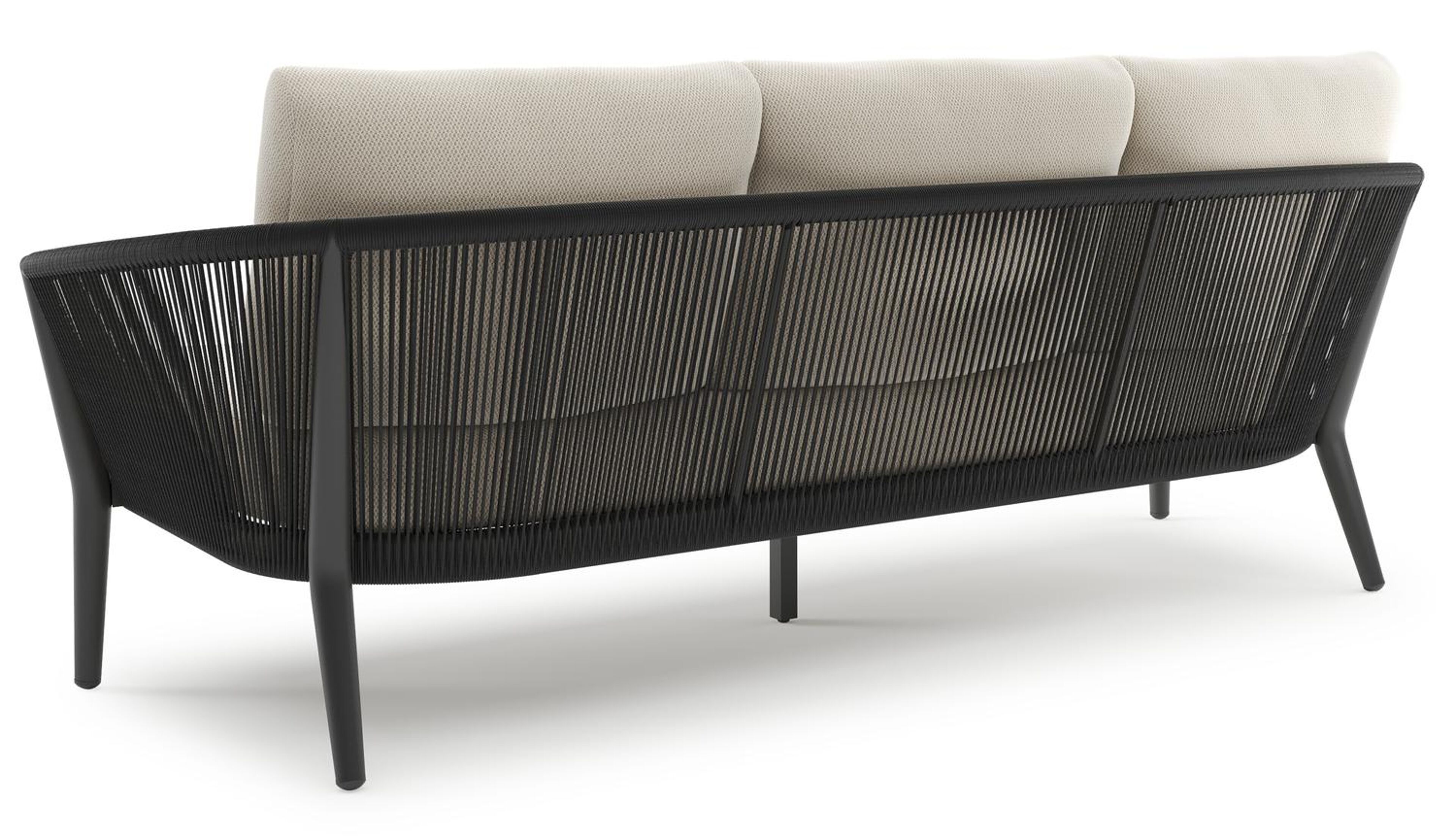 Orso loungebank in zwart aluminium en zwart verticaal geweven ronde rope met Lopi Marble all weather sunbrella® luxe kussen