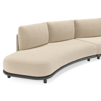 Lomano loungebank in zwart aluminium en beige verticaal geweven luxe vlakke rope met Althea Chalk all weather cosytica