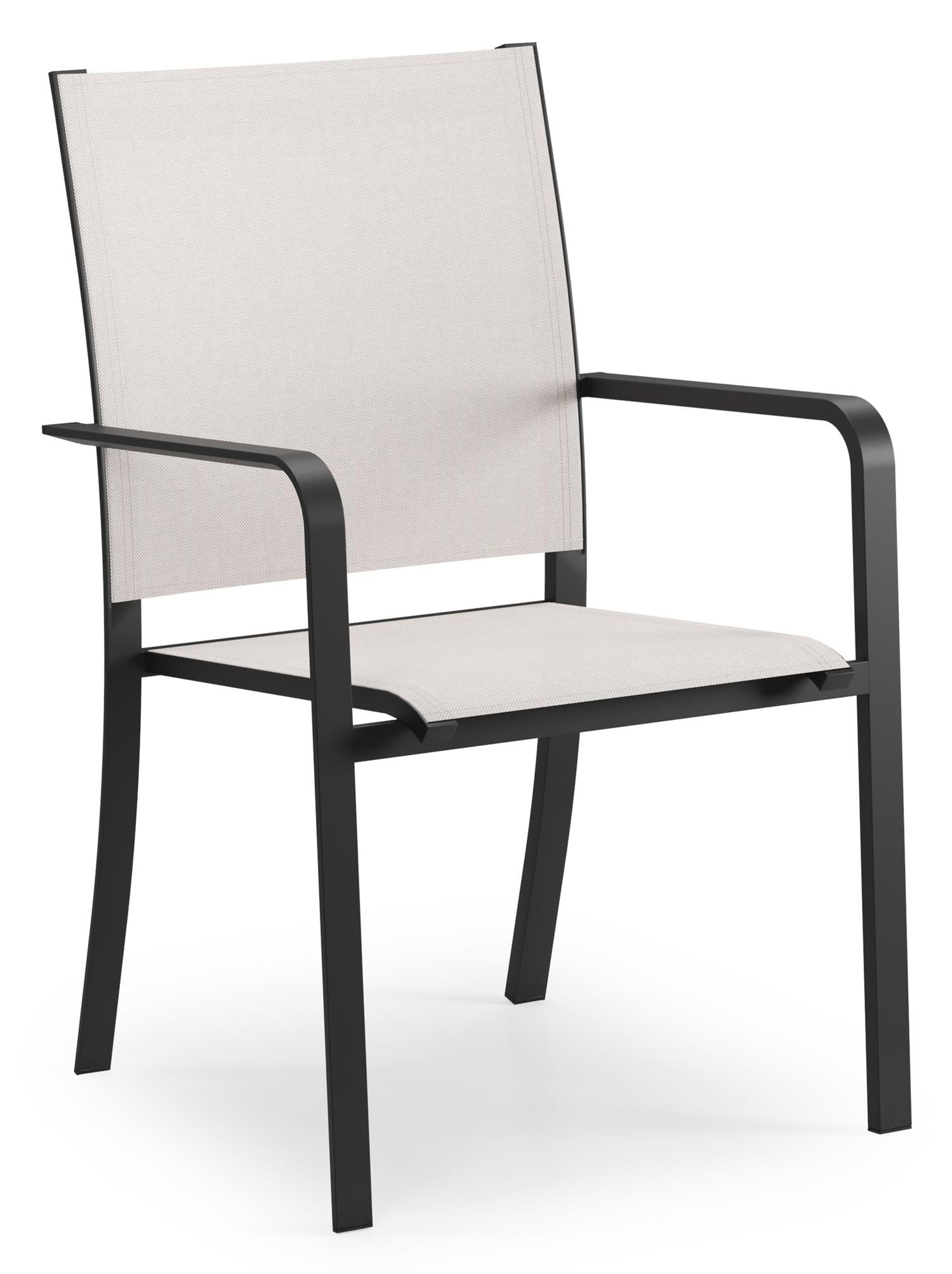 Feltro tuinset in zwart aluminium en sintered stone Crema minerale met 2 Calobra tuinstoelen