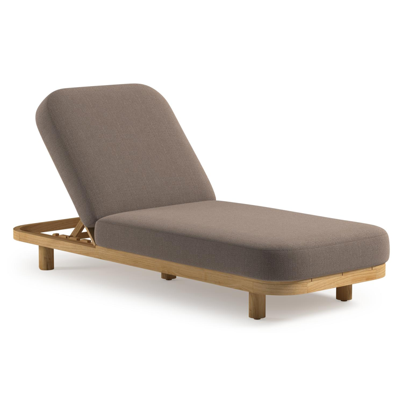 Chaise longue réglable Donato en teck avec All Weather Sunbrella® luxe savane earth coussin