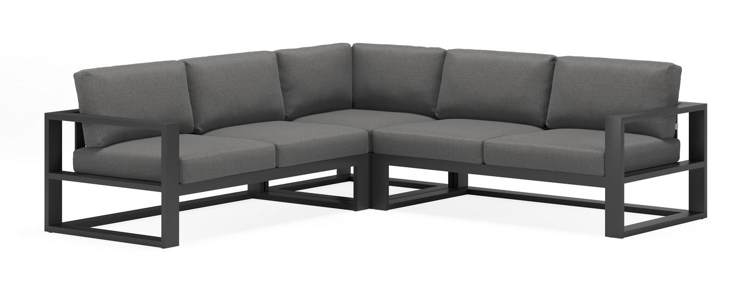 Verato loungehoek in zwart aluminium met deauville black all weather sunbrella® luxe kussens