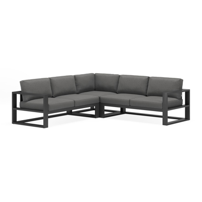 Verato loungehoek in zwart aluminium met deauville black all weather sunbrella® luxe kussens