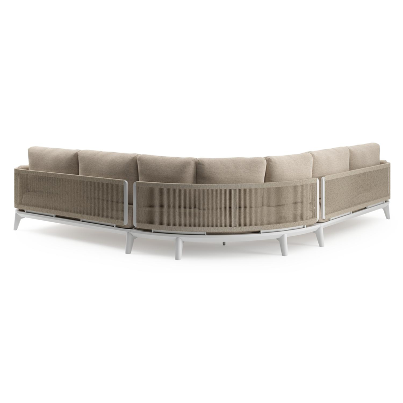 Mosa loungehoek in wit aluminium met rustic weather+ softtouch kussens en loungetafel