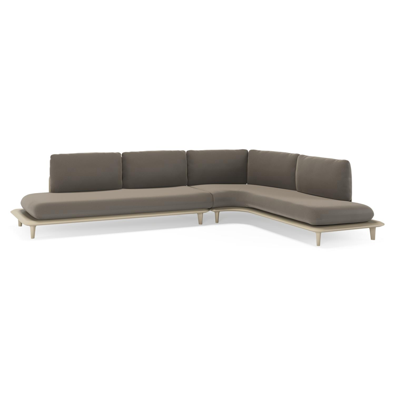Bomero loungehoek in beige aluminium met natte carbon beige all weather sunbrella® luxe kussen
