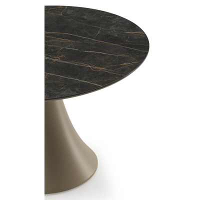 Fano low dining loungetafel rond in beige aluminium en volkeramiek Black Obsession - Dia. 85 x H 55 cm
