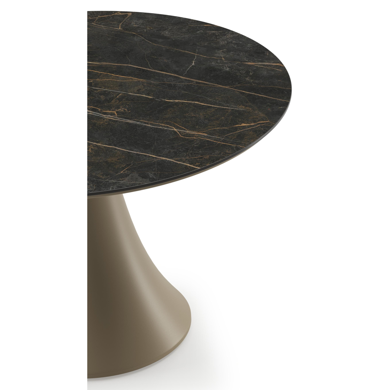 Fano low dining loungetafel rond in beige aluminium en volkeramiek Black Obsession - Dia. 85 x H 55 cm