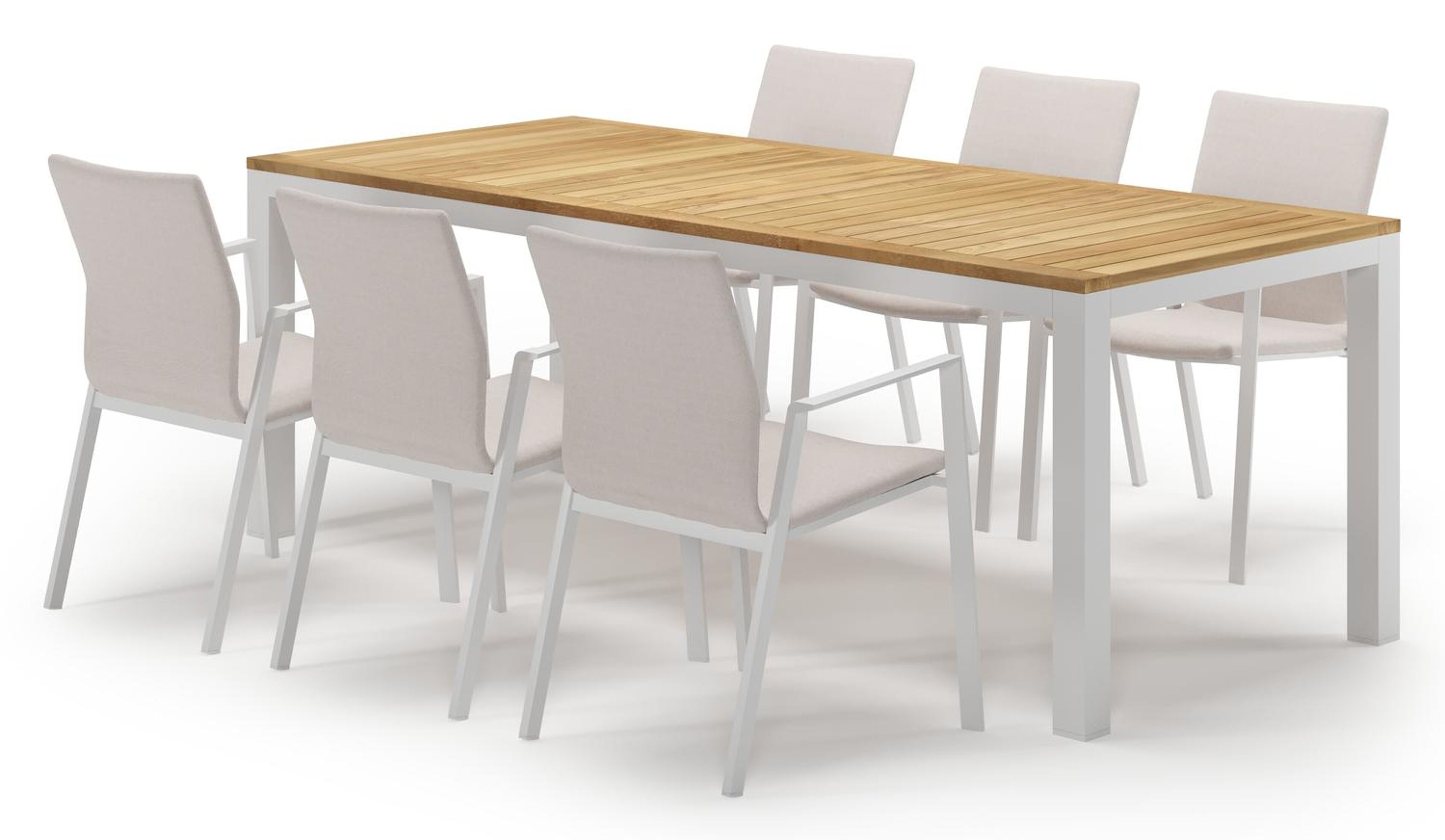 Varese tuinset in wit aluminium en teak met 6 Madura tuinstoelen