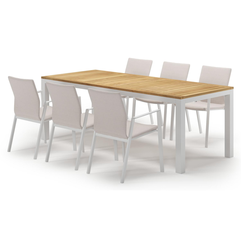 Varese tuinset in wit aluminium en teak met 6 Madura tuinstoelen