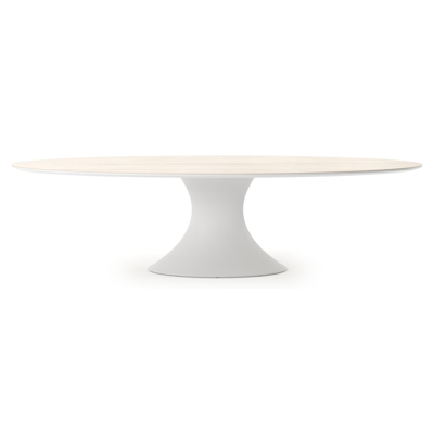 Table de jardin Fano ovale en aluminium blanc et céramique pleine Travertino Bianco - Lg. 288 x Lrg. 148 x Haut. 75 cm
