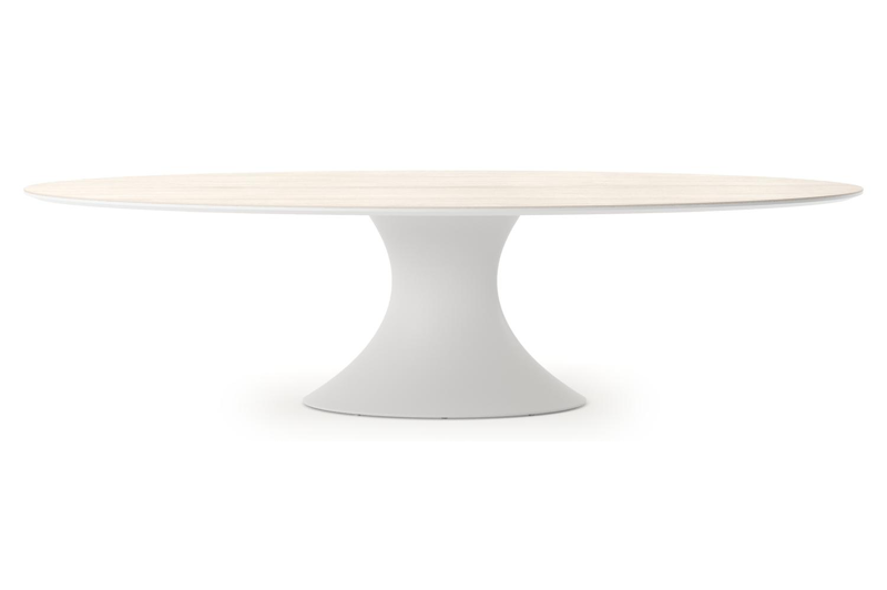 Fano tuintafel ovaal in wit aluminium en volkeramiek Travertino Bianco - L 288 x B 148 x H 75 cm