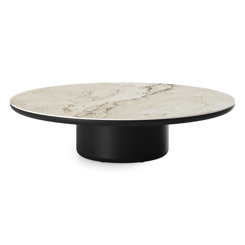 Amico loungetafel rond in zwart aluminium en volkeramiek Colorado Dunes - Dia. 110 x H 28 cm