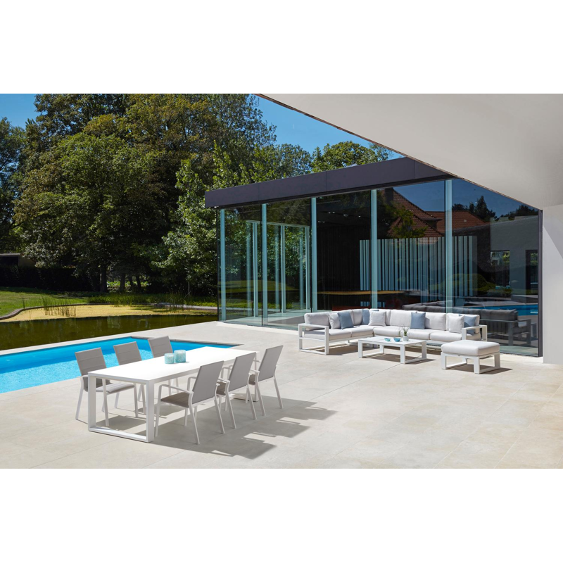 Lioni stapelbare tuinstoel in wit aluminium en grijs luxe comfort textilene