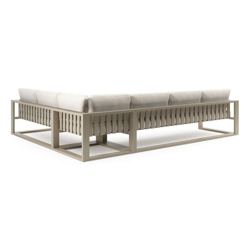 Verato loungehoek in beige aluminium met natte white all weather sunbrella® luxe kussen
