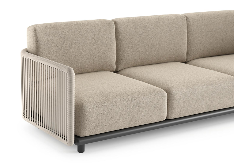 Organo loungebank 3-zit in zwart aluminium en beige verticaal geweven luxe vlakke rope met marbella beige All Weather Cosytica kussen