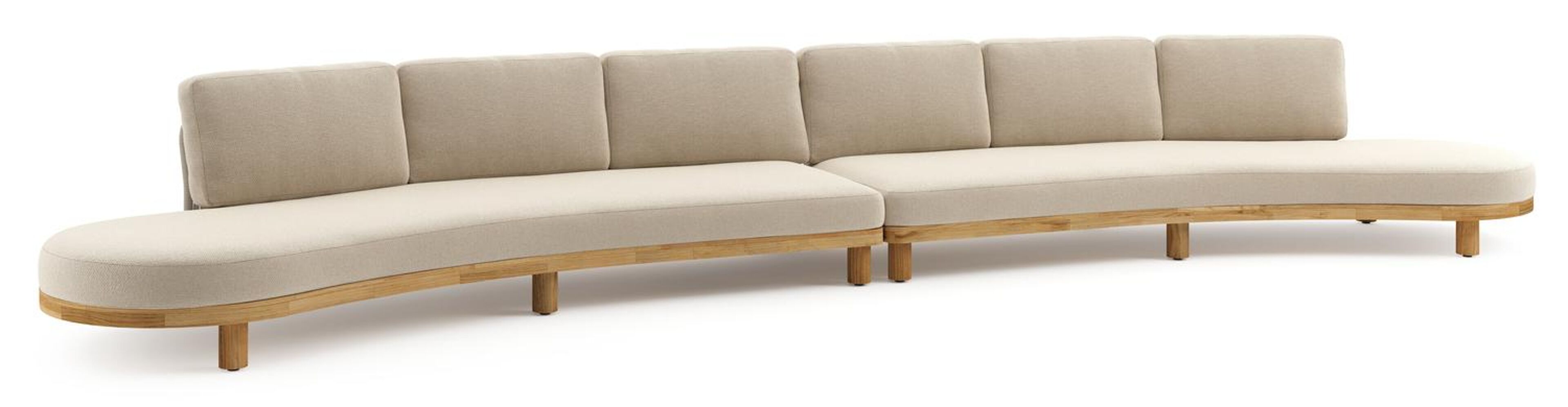 Donato loungebank in teak en beige verticaal geweven ronde rope met all weather cosytica Althea Chalk kussen