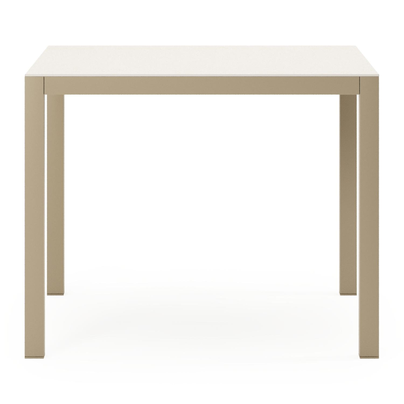 Feltro tuintafel vierkant in beige aluminium en Crema Minerale sintered stone - L 92 x B 92 x H 74.5 cm