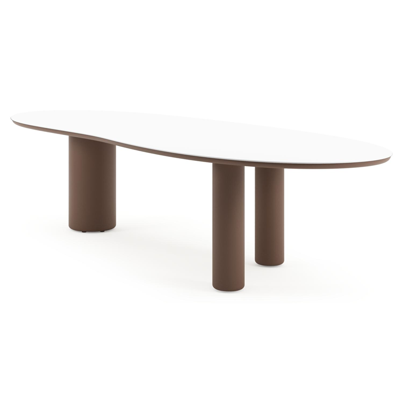 Amico tuintafel organisch in taupe aluminium en volkeramiek Arctic White - L 320 x B 120 x H 73.5 cm