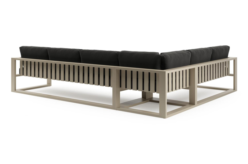 Verato loungehoek in beige aluminium met natte sooty all weather sunbrella® luxe kussen