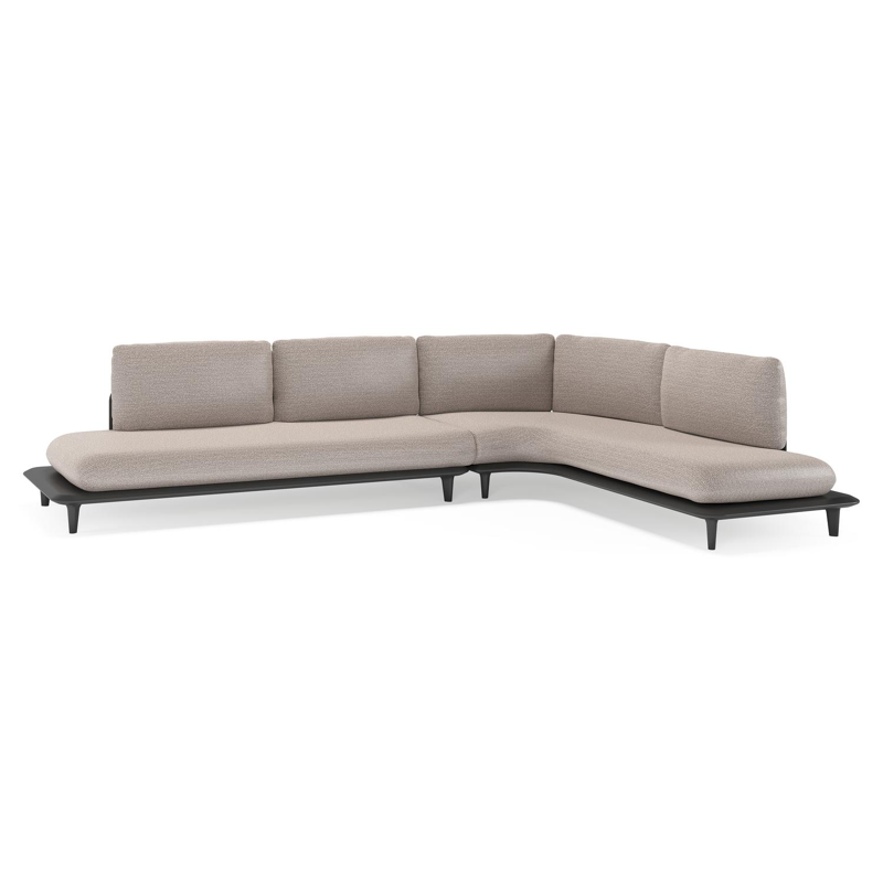 Salon de jardin d'angle Bomero en aluminium noir et coussins en all weather sunbrella® luxe wander granite