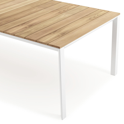 Table de jardin Malito en aluminium blanc et teck - Lg 280 x Larg. 110 x H 75 cm