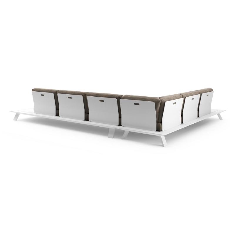 Cesano loungehoek in wit aluminium met natte heather grey all weather Sunbrella® luxe kussen