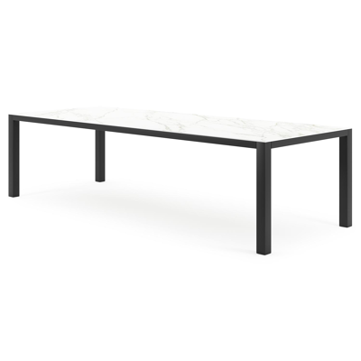 Table de jardin Como en aluminium noir et céramique pleine Calacatta - Lg. 280 x Lrg. 110 x Haut. 75 cm
