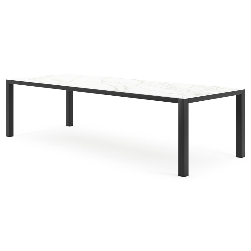 Table de jardin Como en aluminium noir et céramique pleine Calacatta - Lg. 280 x Lrg. 110 x Haut. 75 cm