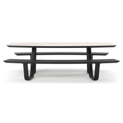 Forno picknicktafel bootvorm in zwart aluminium en volkeramiek Taj Mahal - L 240 x B 181 x H 72 cm