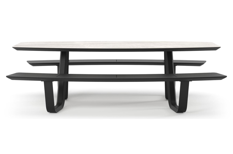 Table de pique-nique Forno forme de bateau en aluminium noir et céramique pleine Taj Mahal - Lg. 240 x Lrg. 181 x Haut. 72 cm