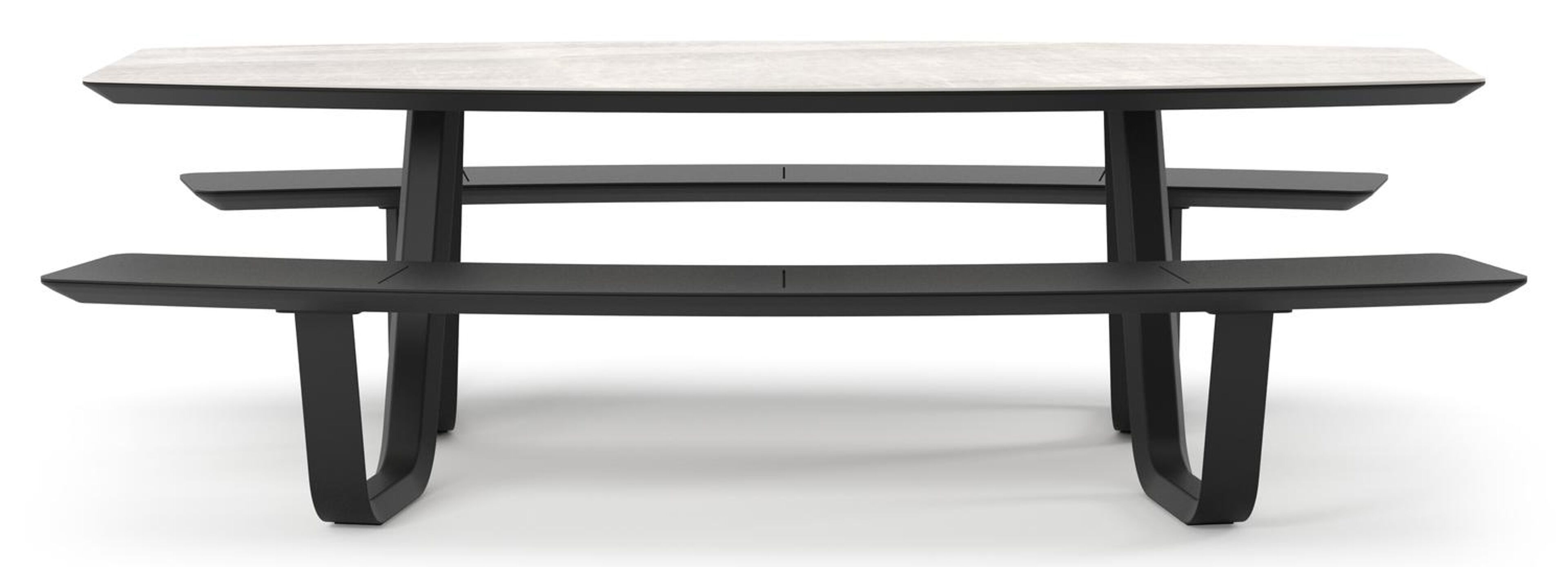 Forno picknicktafel bootvorm in zwart aluminium en volkeramiek Taj Mahal - L 240 x B 181 x H 72 cm