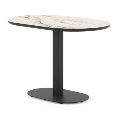 Teramo tuintafel bombo in zwart aluminium en volkeramiek Colorado Dunes - L 110 x B 70 x H 73.7 cm