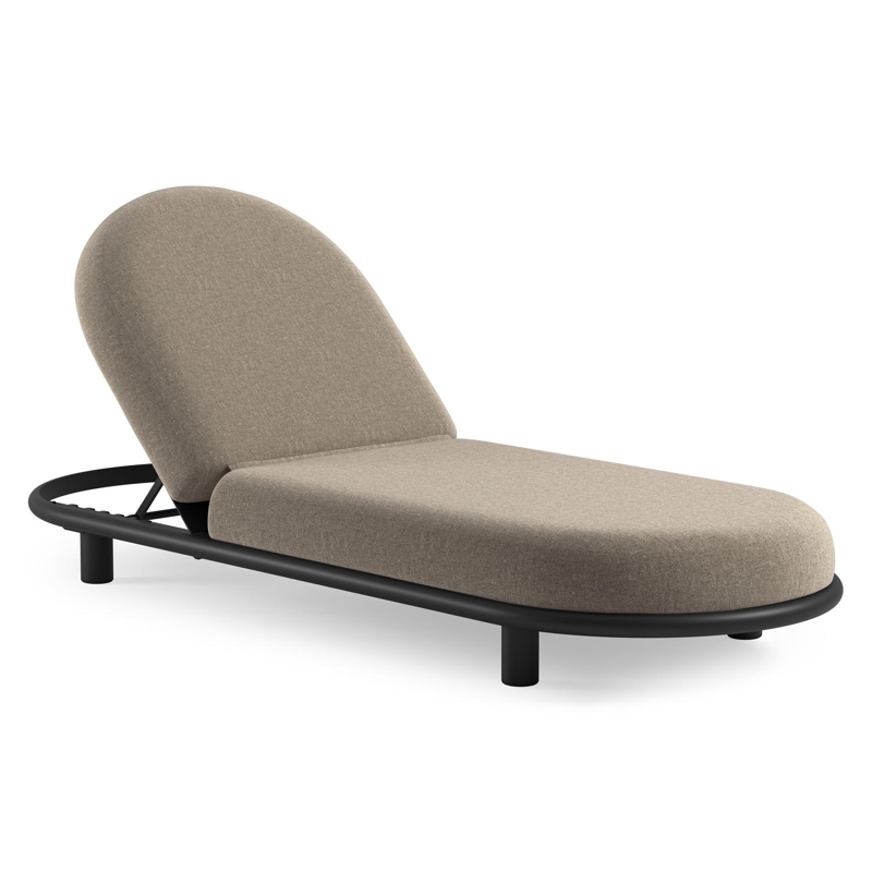 Chaise longue réglable Lomano en aluminium noir avec chartres pewter all weather sunbrella® luxe coussin