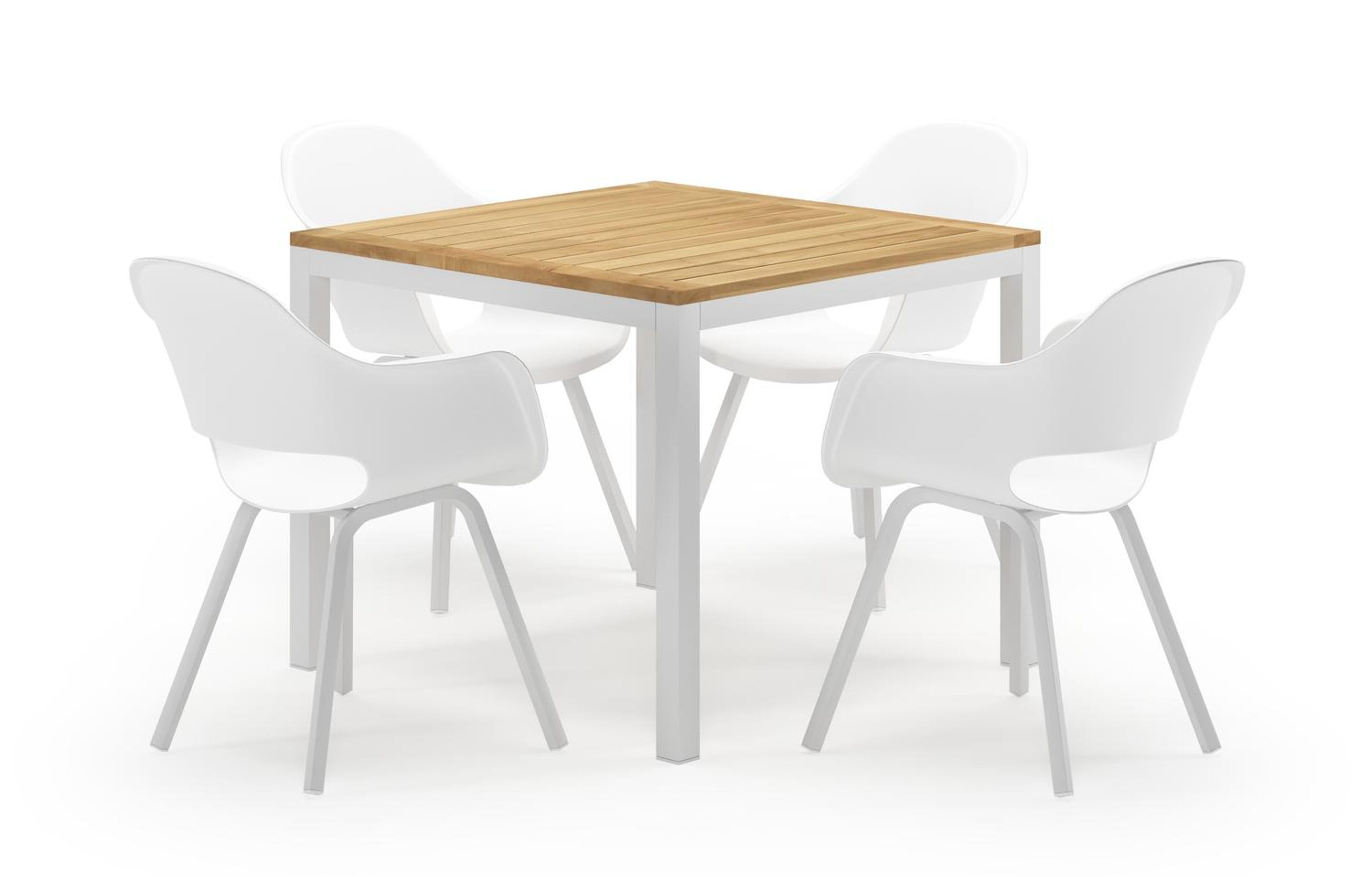 Feltro vierkante tuinset in wit aluminium en teak natural finish met 4 Artena tuinstoelen