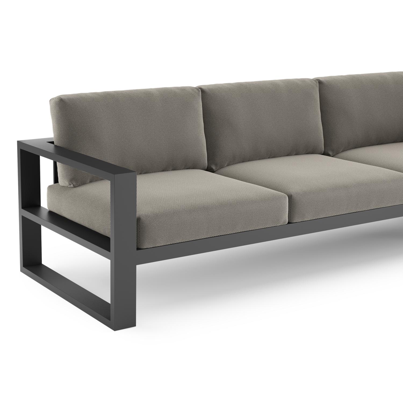 Verato loungehoek in zwart aluminium met lopi charcoal all weather sunbrella® luxe kussen