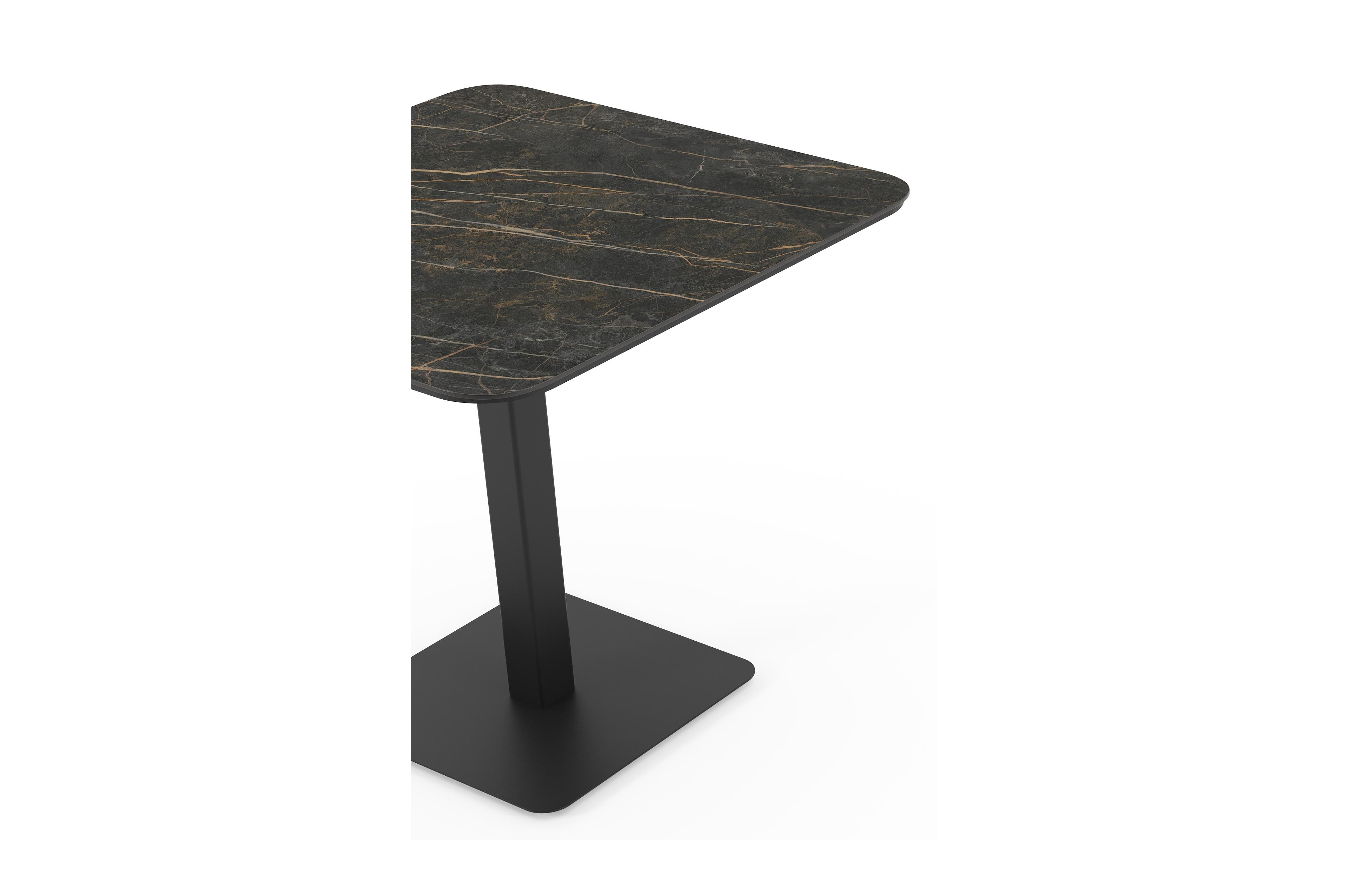 Fano kantelbare tuintafel vierkant afgerond in zwart aluminium en volkeramiek black obsession - L 80 x B 80 x H 72.5 cm