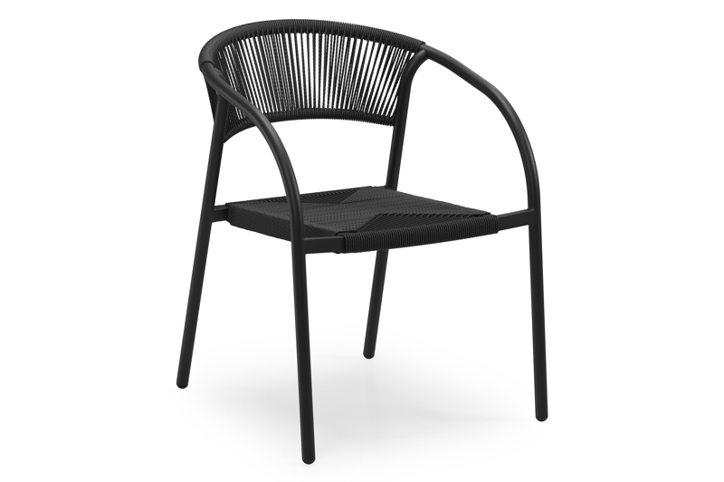 Ensemble de jardin Calzo en aluminium noir et polywood avec 6 chaises de jardin empilable Melo