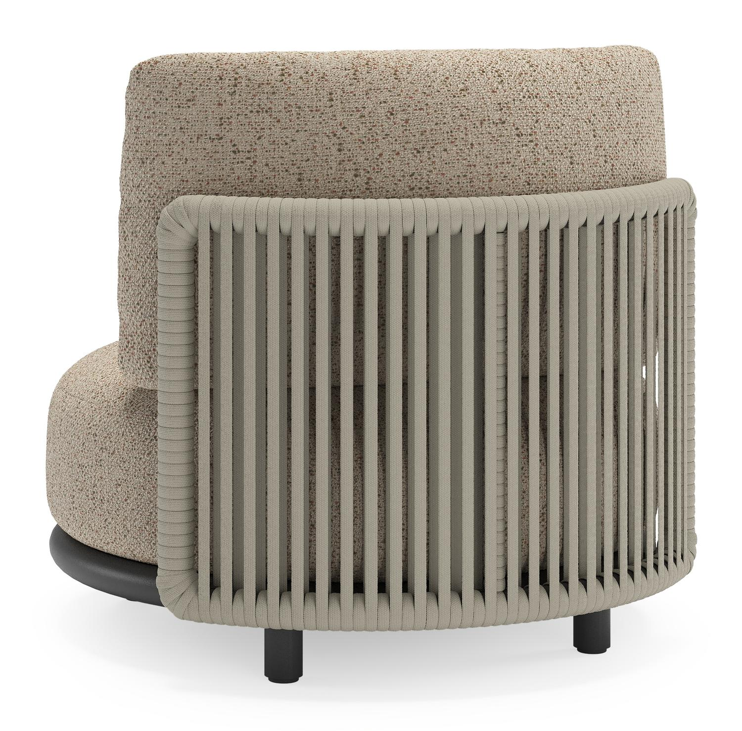 Lomano loungestoel in zwart aluminium en beige verticaal geweven luxe vlakke rope met Bora Jungle all weather cosytica