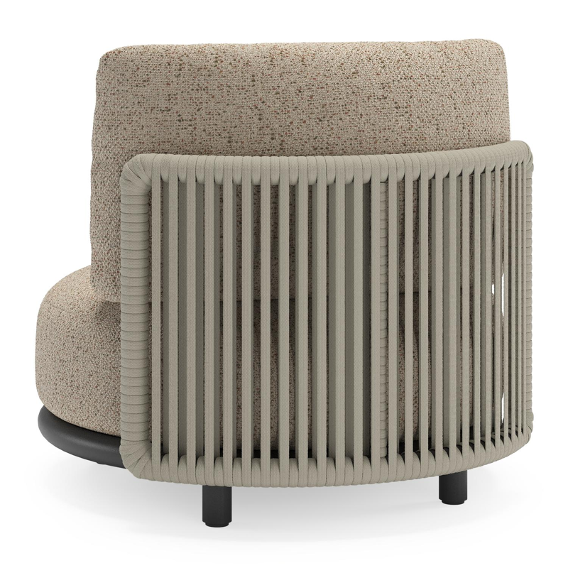 Lomano loungestoel in zwart aluminium en beige verticaal geweven luxe vlakke rope met Bora Jungle all weather cosytica