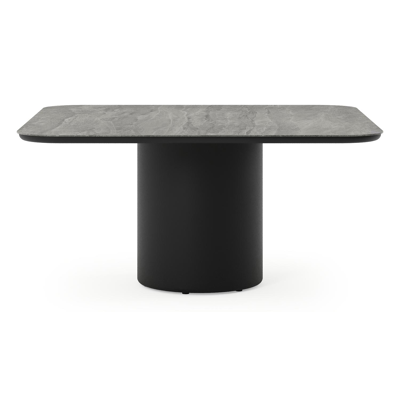 Amico tuintafel afgerond vierkant in zwart aluminium en volkeramiek Aspen Grey - L 148 x B 148 x H 73.5 cm