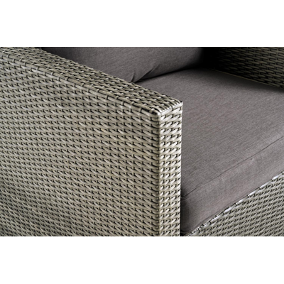 Salon de jardin d'angle Gio en résine tresée blanc-gris et aluminium avec coussin en gris et table basse